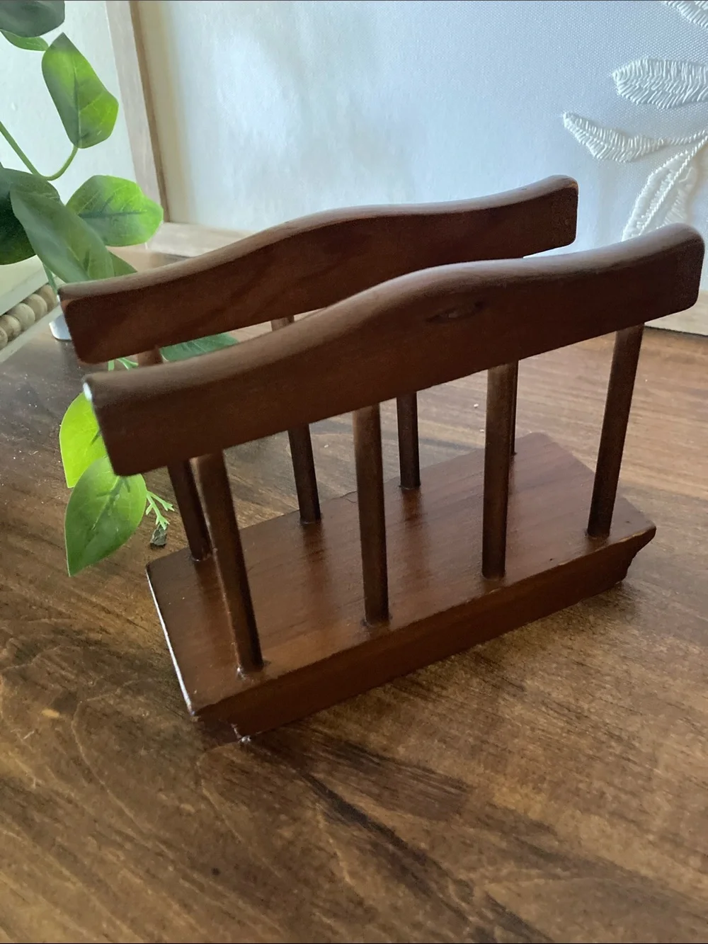 Vintage Wooden Napkin Holder in Warm Brown, Letter Holder, Cottagecore